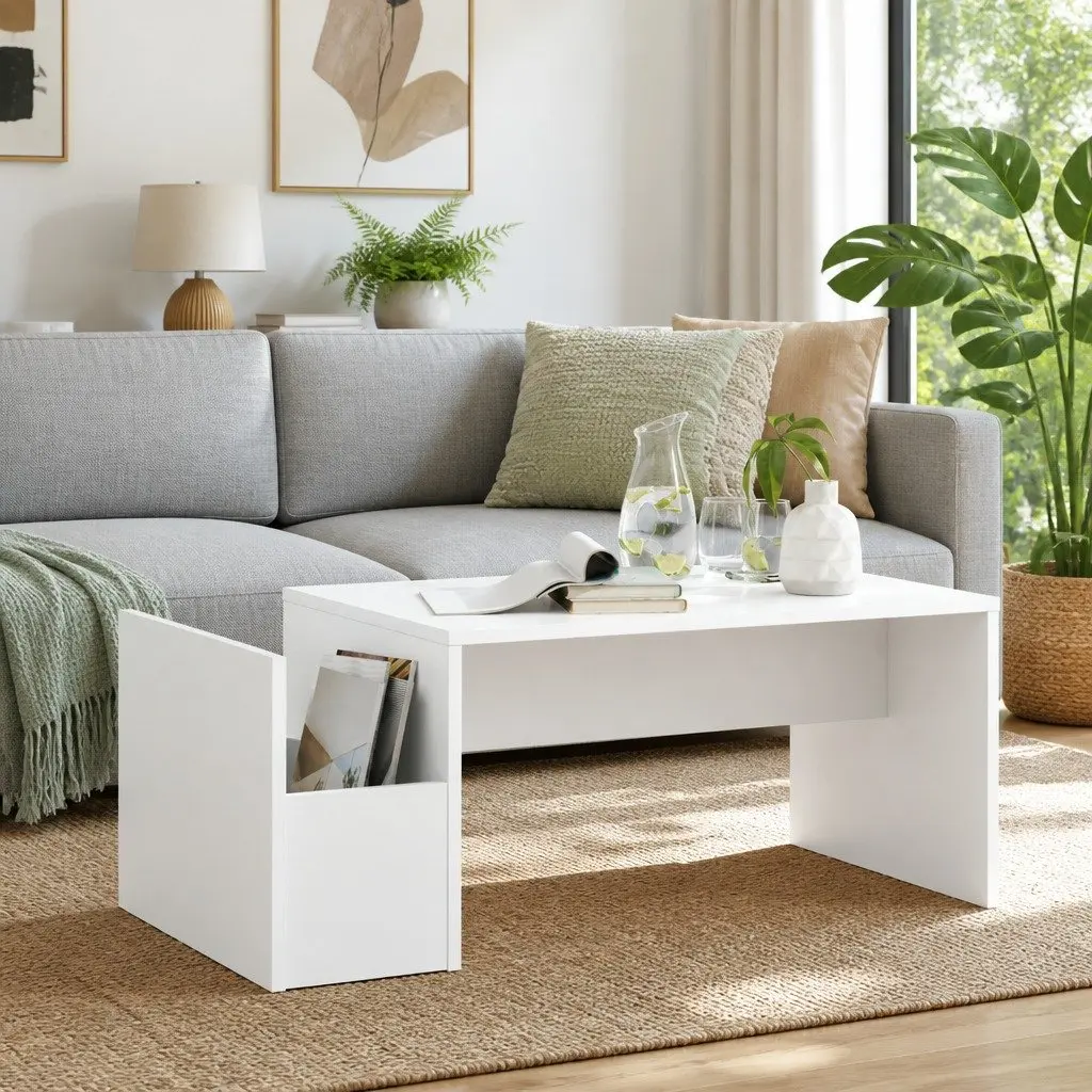 Coffee Table White Rectangular Modern Living Room Accent Furniture 90x45x35cm