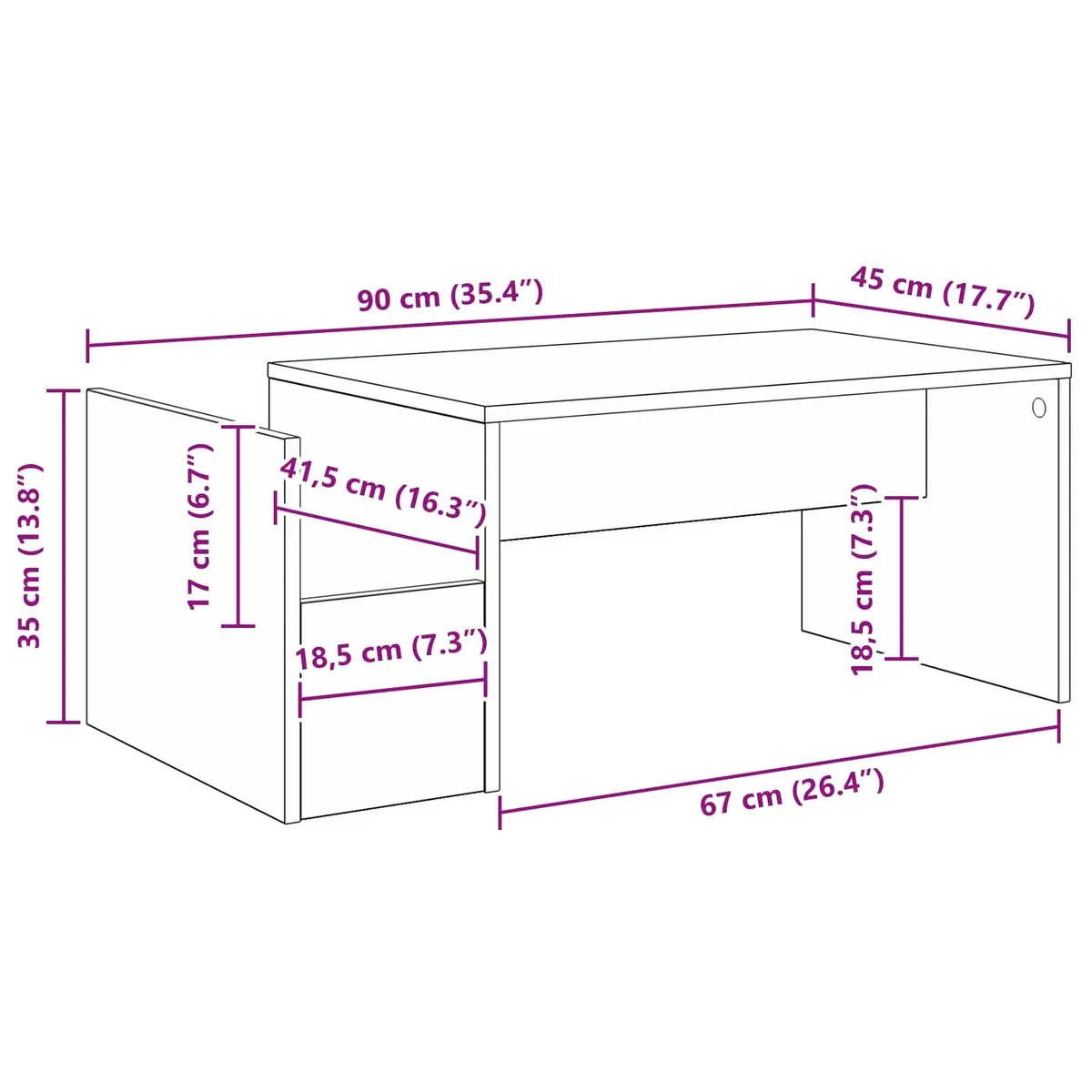 Coffee Table White Rectangular Modern Living Room Accent Furniture 90x45x35cm