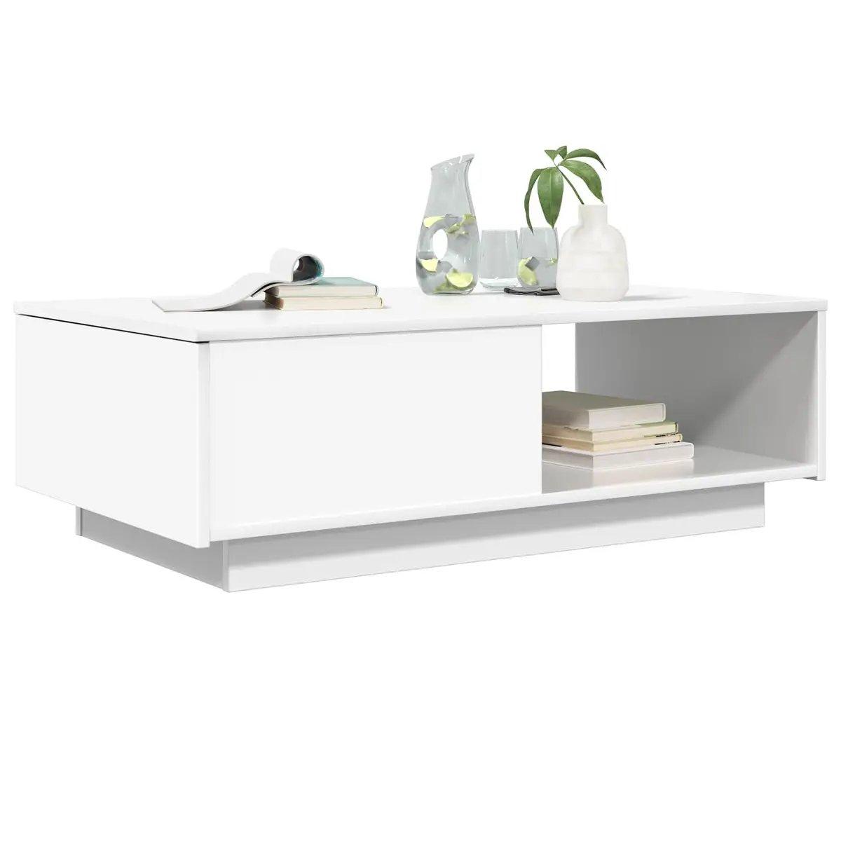 Coffee Table with Drawer White Rectangular Living Room Accent Furniture Storage