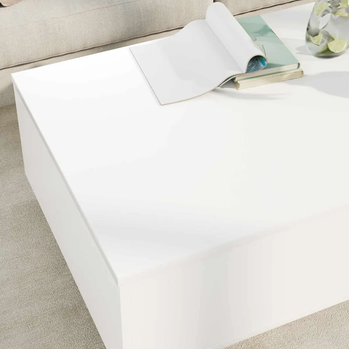 Coffee Table with Drawer White Rectangular Living Room Accent Furniture Storage