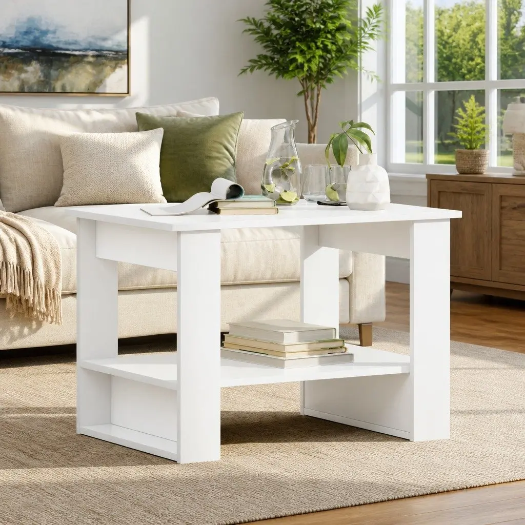 White Coffee Table 72x50x50cm Engineered Wood Modern Living Room Accent