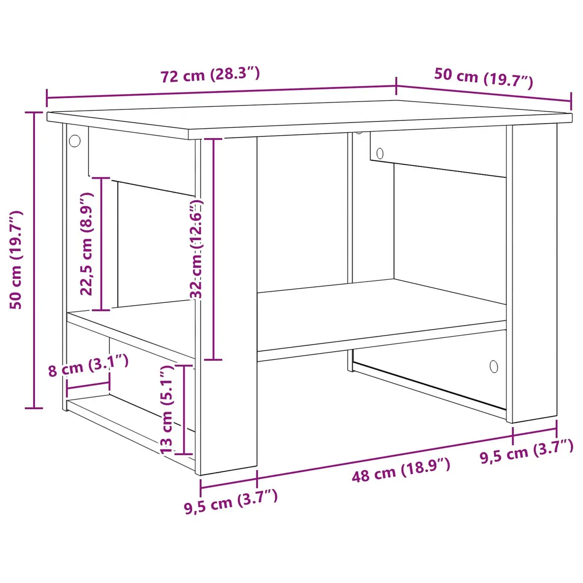White Coffee Table 72x50x50cm Engineered Wood Modern Living Room Accent