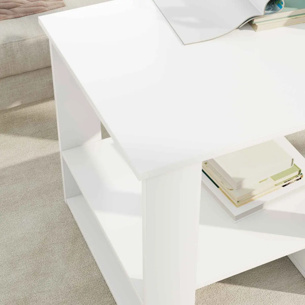 Coffee Table White Rectangular Modern Living Room Accent Engineered Wood