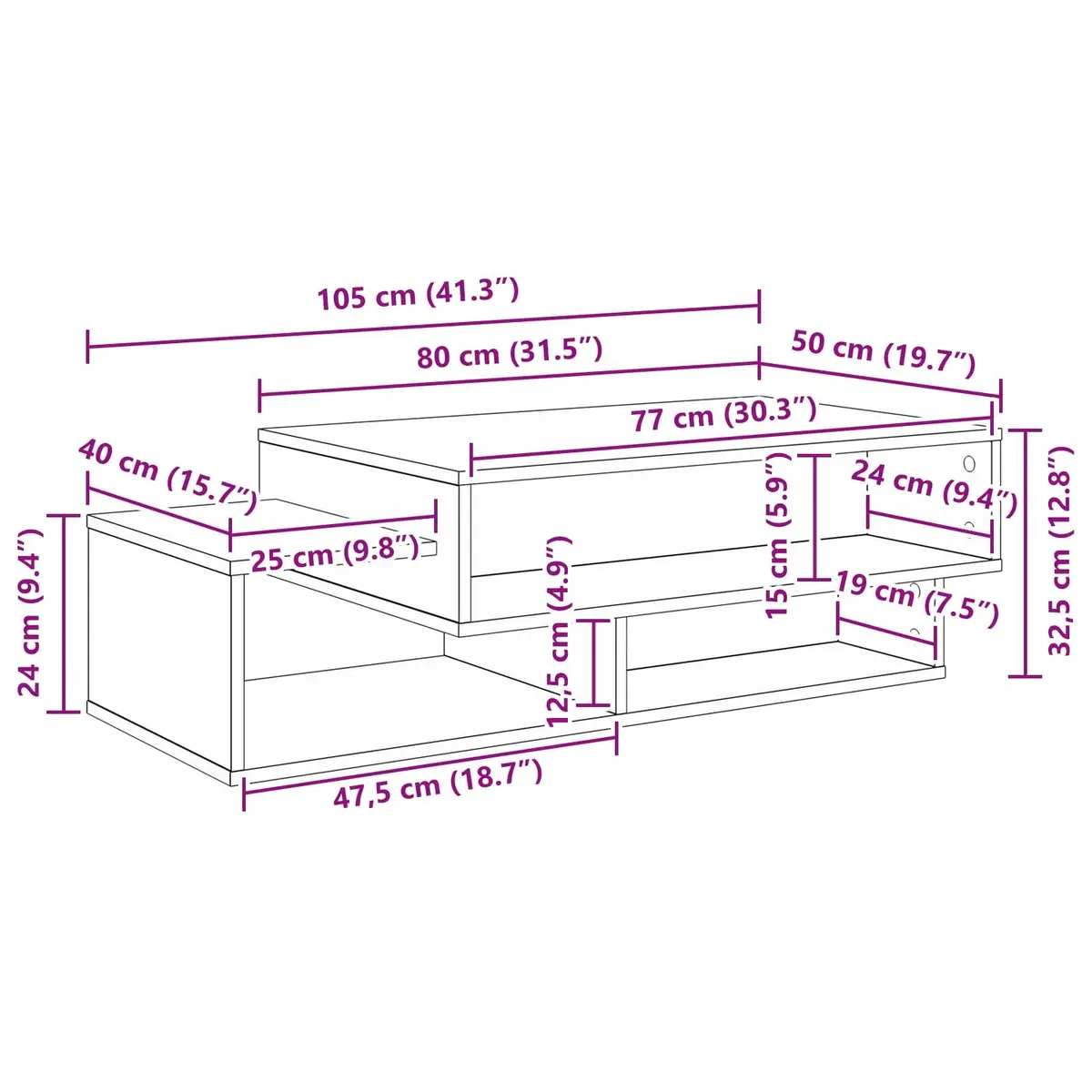 Coffee Table in White with Storage
