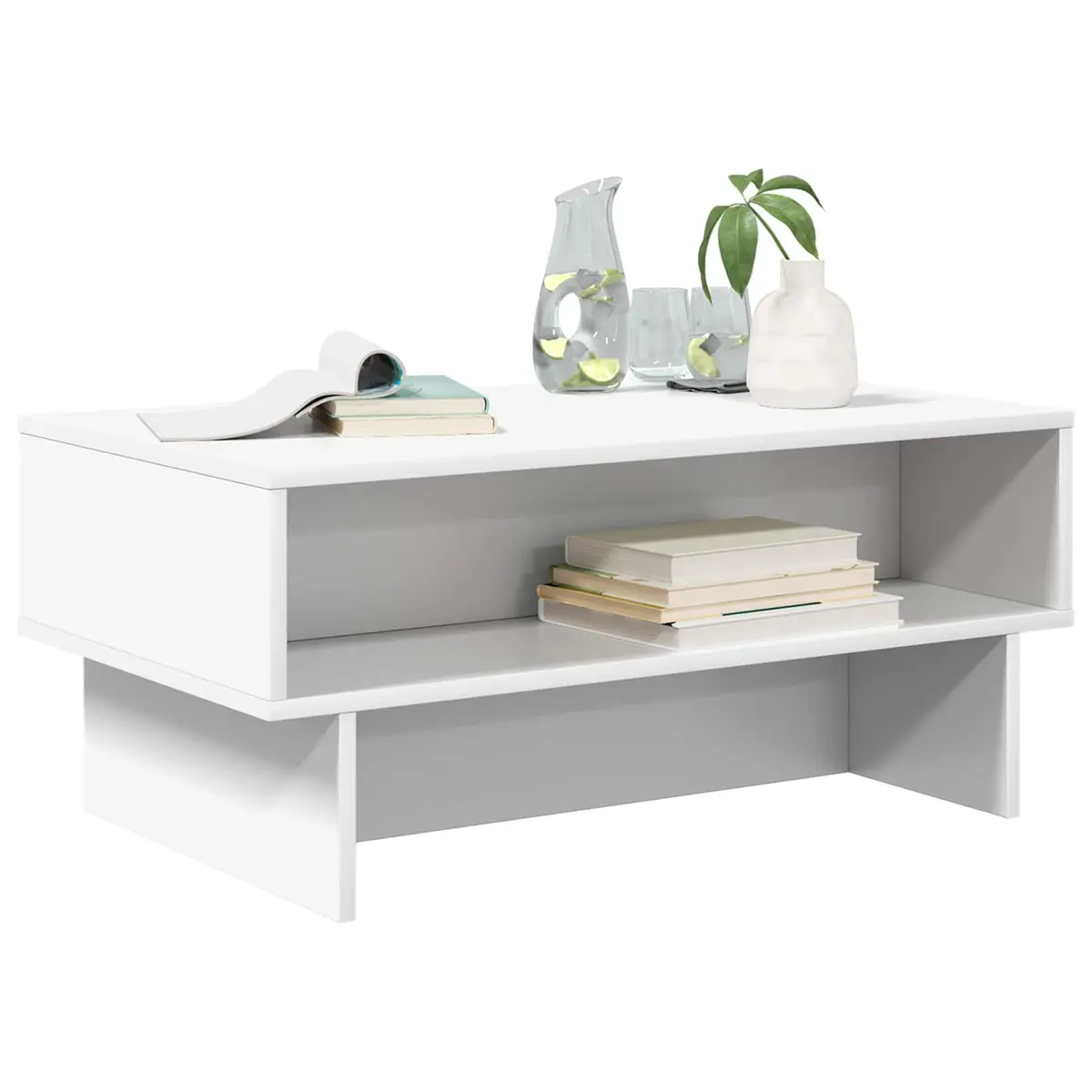 Coffee Table Storage Shelves 80 x 46 x 35 cm White Modern Engineered Wood
