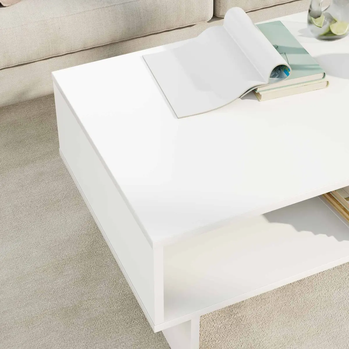 Coffee Table Storage Shelves 80 x 46 x 35 cm White Modern Engineered Wood