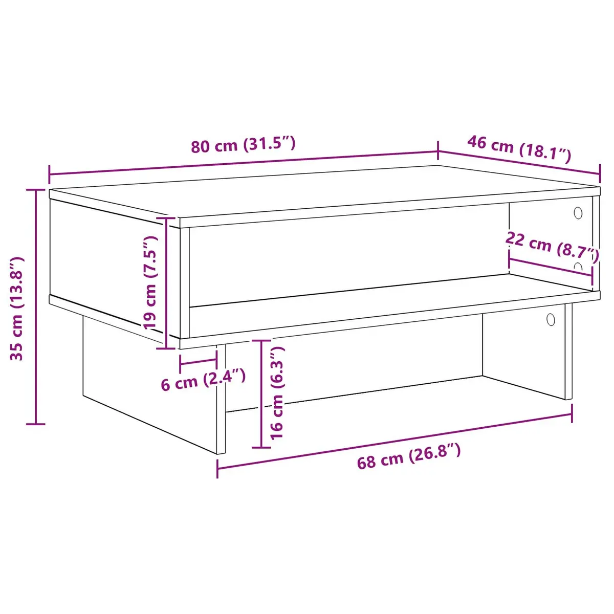 Coffee Table Storage Shelves 80 x 46 x 35 cm White Modern Engineered Wood