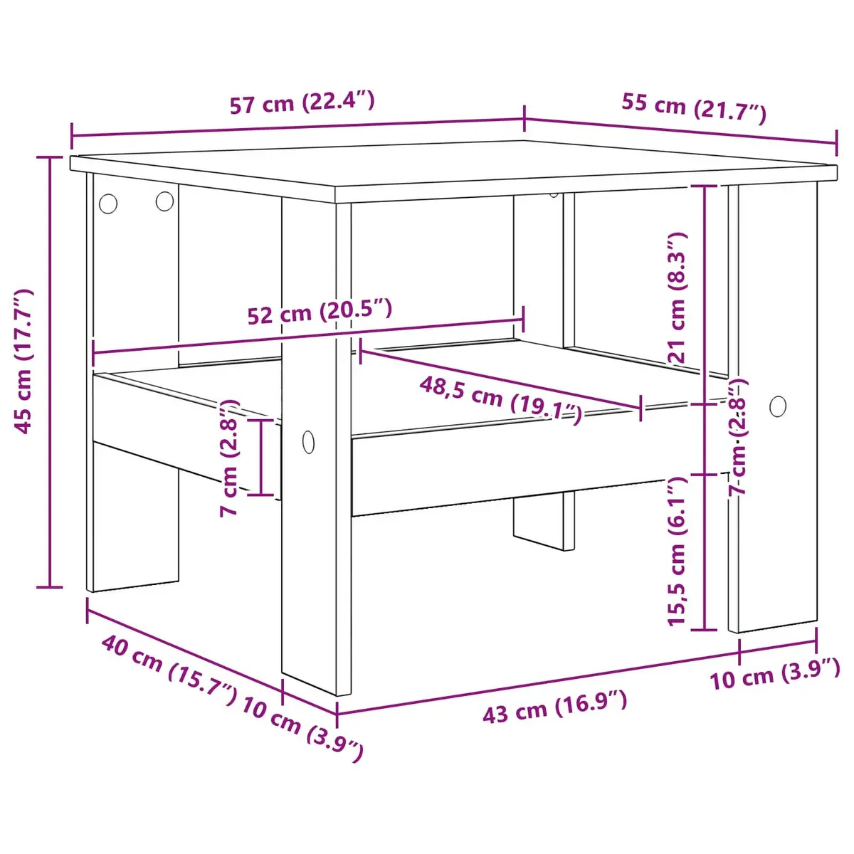 Coffee Table Modern Living Room Furniture 57x55x45cm White