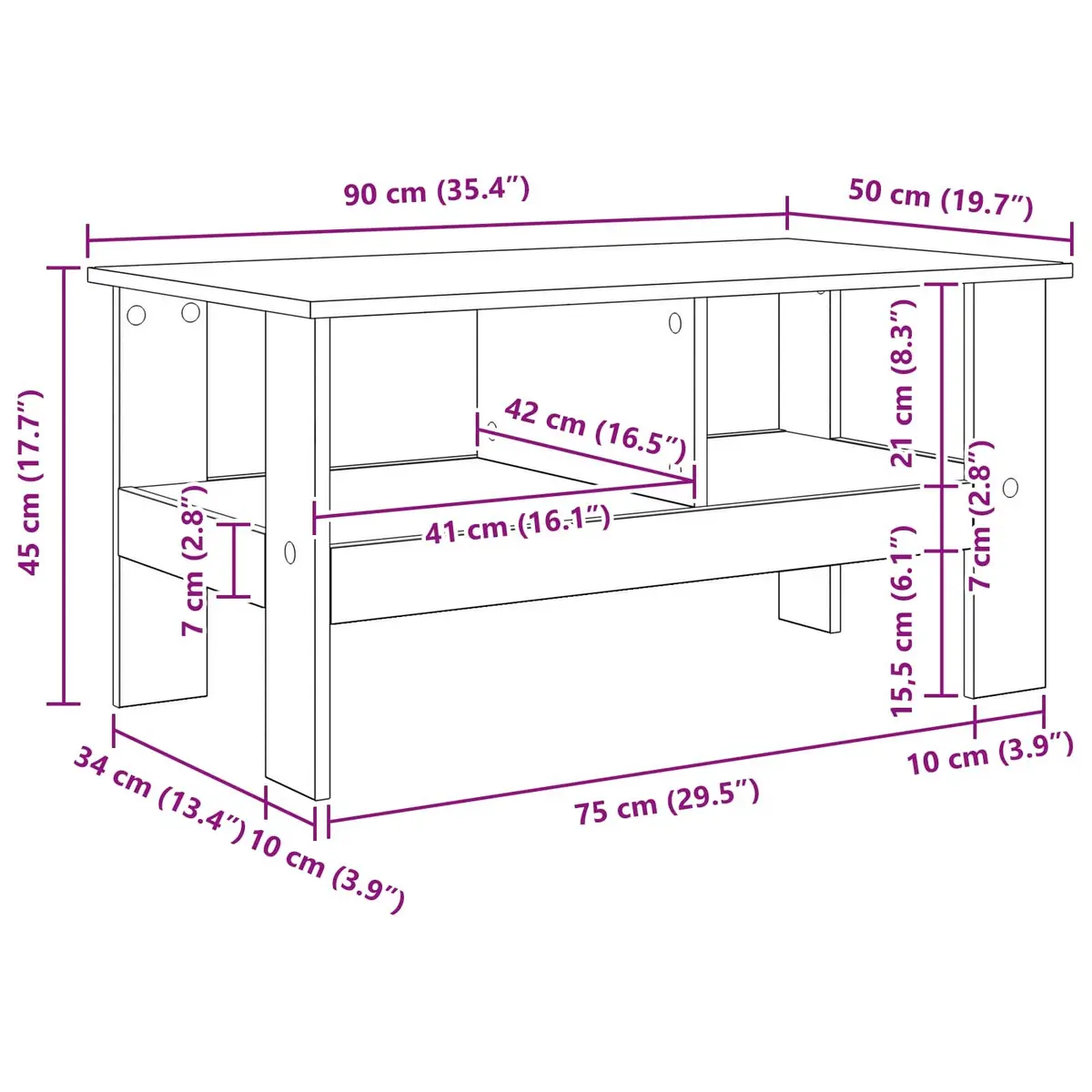 Coffee Table White Modern Living Room Storage 90 x 50 x 45 cm Engineered Wood