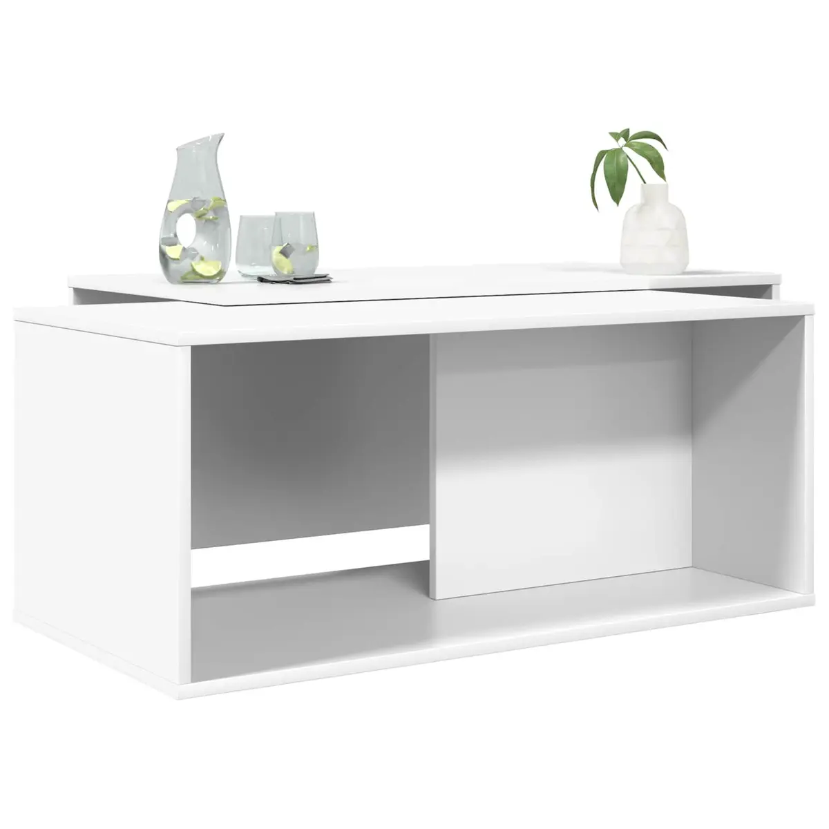 Coffee Table Set 2 Pieces White Modern Lounge Furniture Rectangular Accent