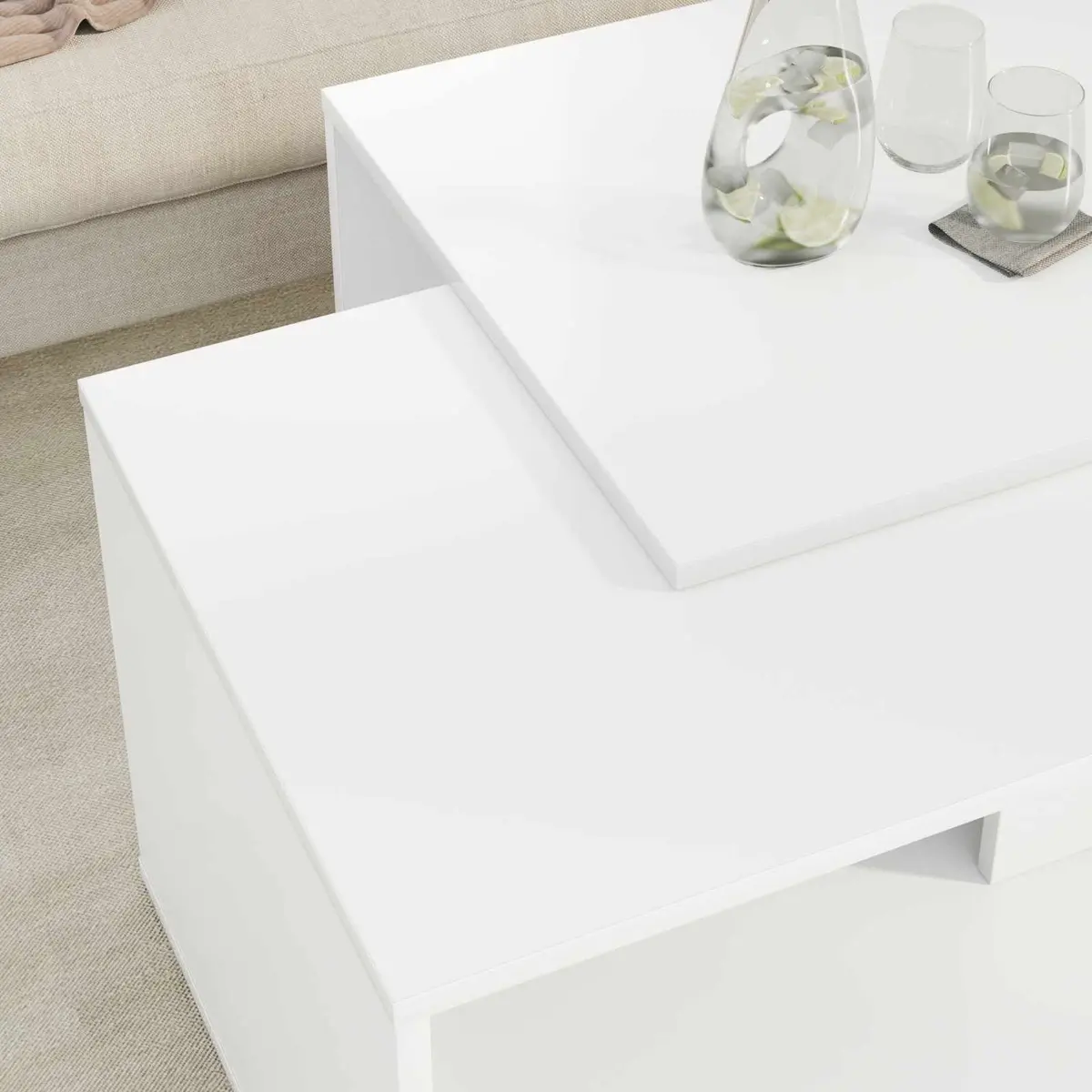 Coffee Table Set 2 Pieces White Modern Lounge Furniture Rectangular Accent