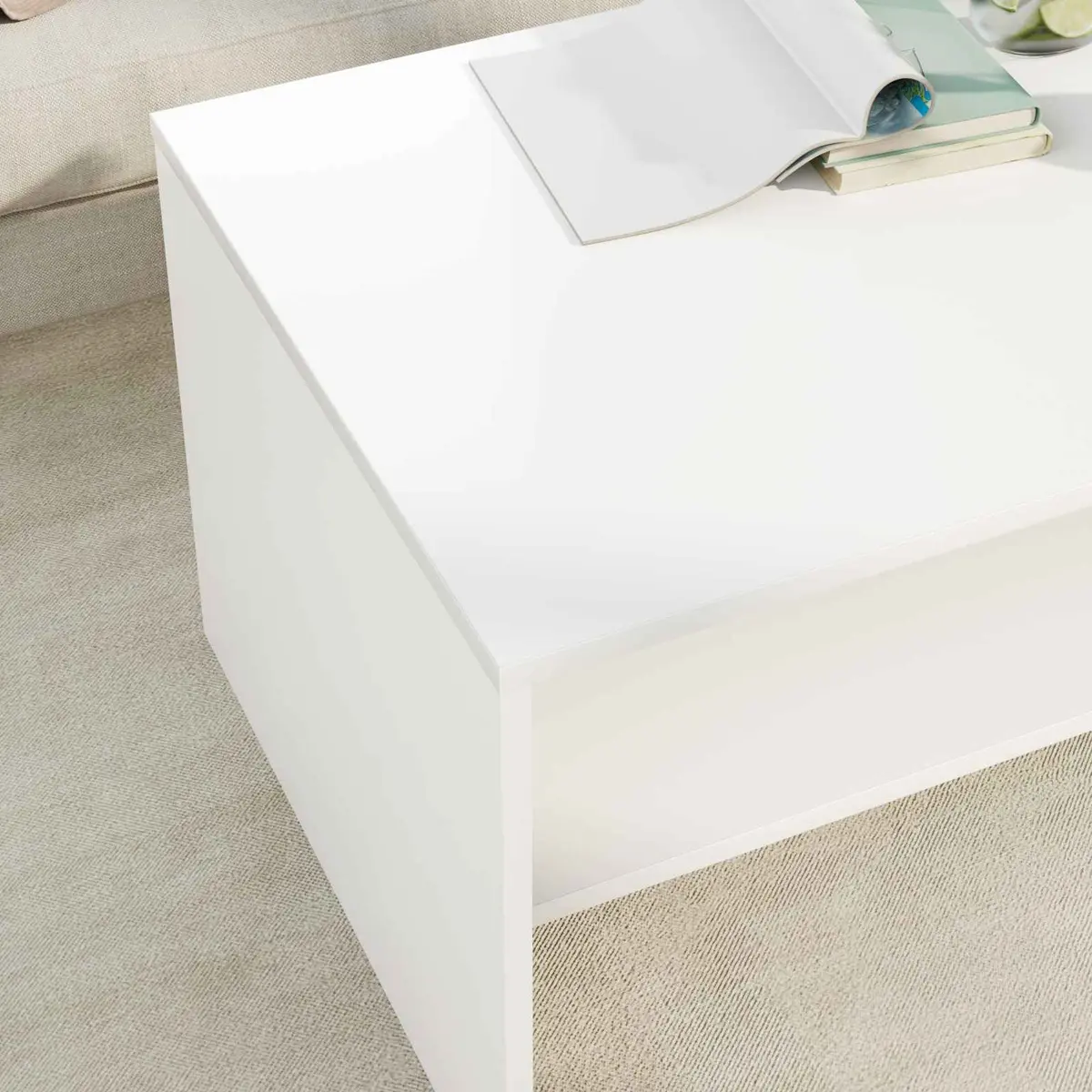 Coffee Table Modern Rectangular White Indoor Living Room Storage