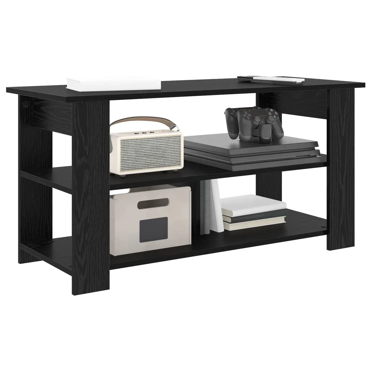 TV Stand Black Oak Modern Living Room Media Console Storage Unit 100x40x50cm