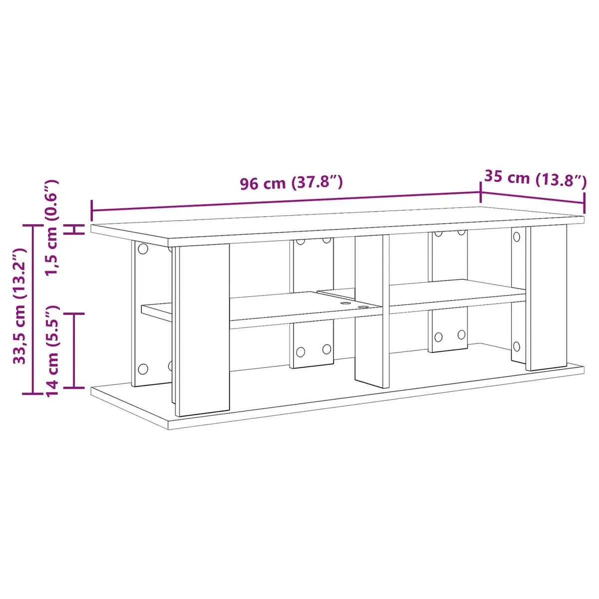 TV Stand Media Storage Unit 96cm White