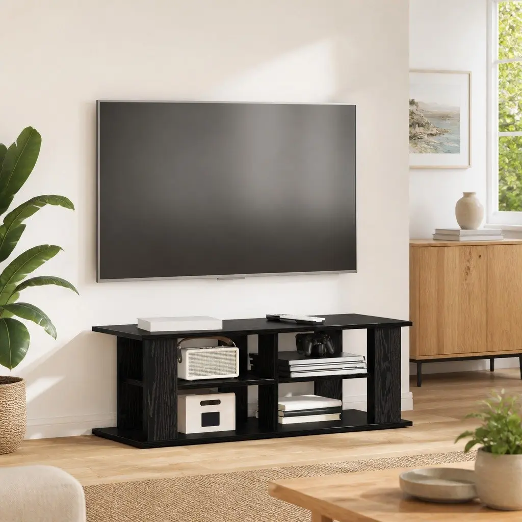 TV Stand Modern Living Room Media Console Storage 96cm Black Oak