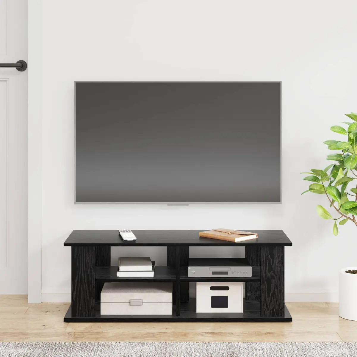 TV Stand Modern Living Room Media Console Storage 96cm Black Oak