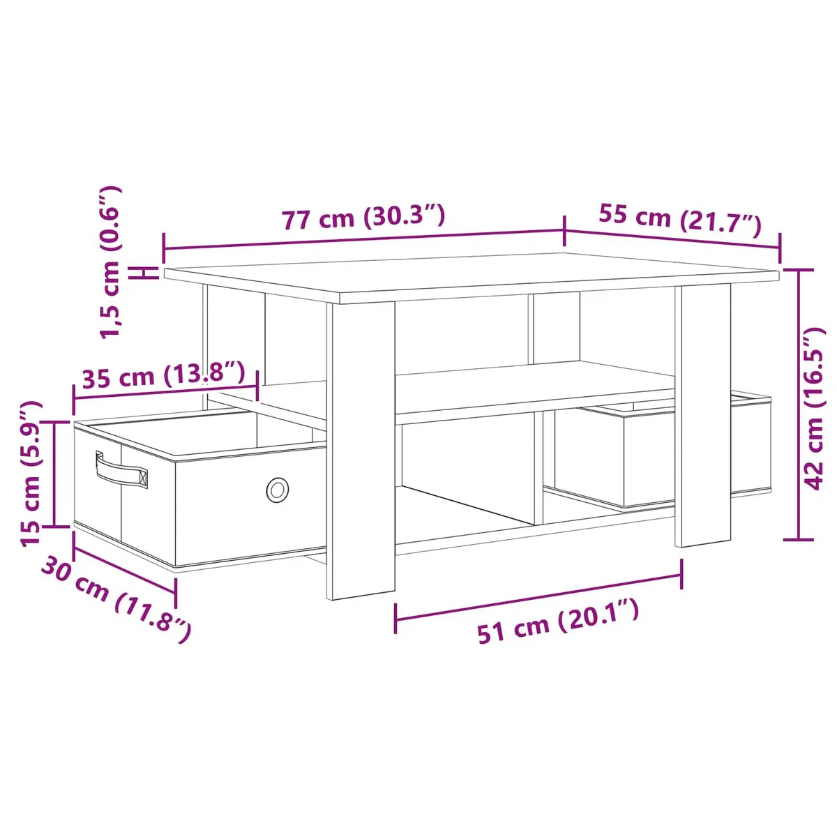 Coffee Table Storage Drawer White Engineered Wood 77 x 55 x 42 cm