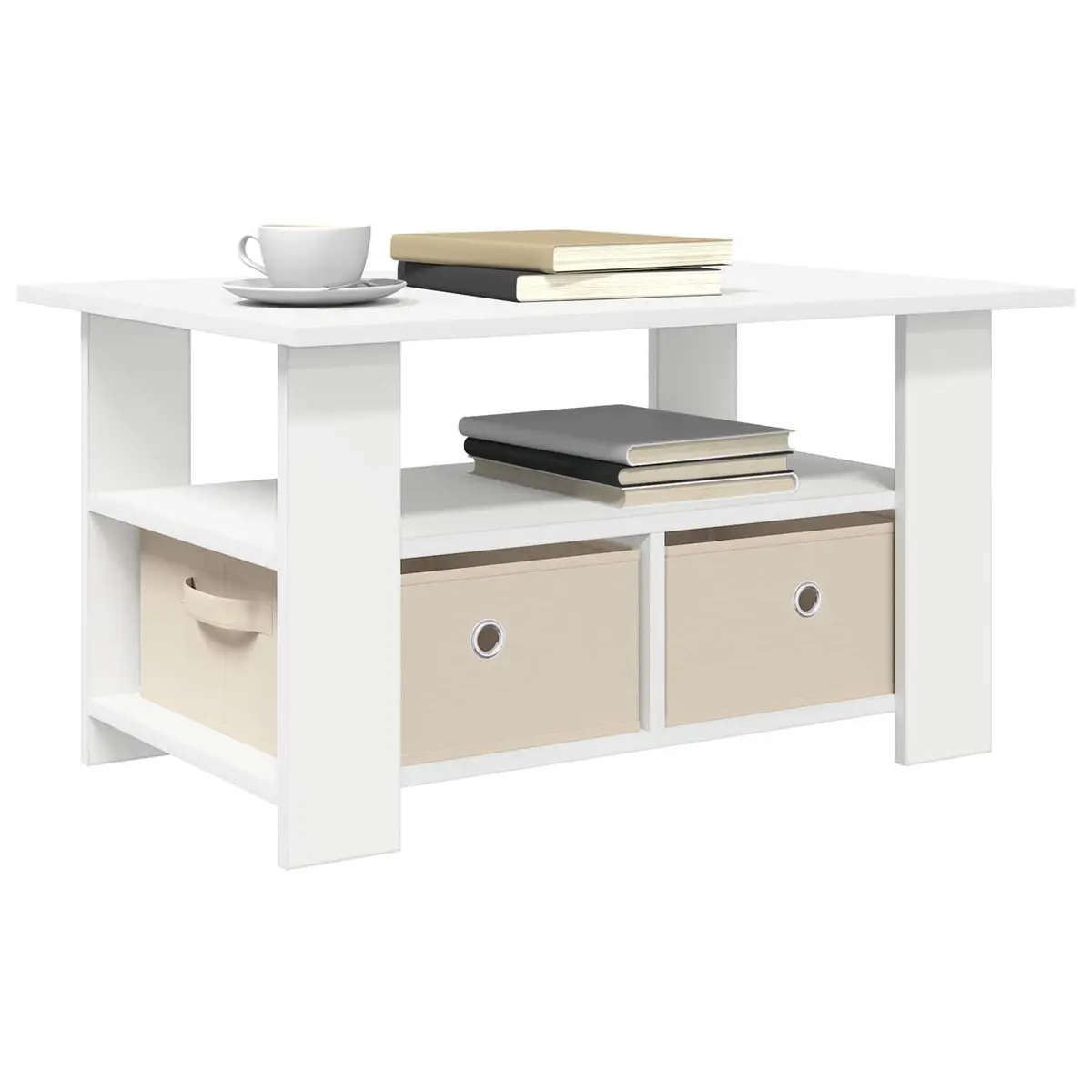 Coffee Table Storage Drawer White Engineered Wood 77 x 55 x 42 cm