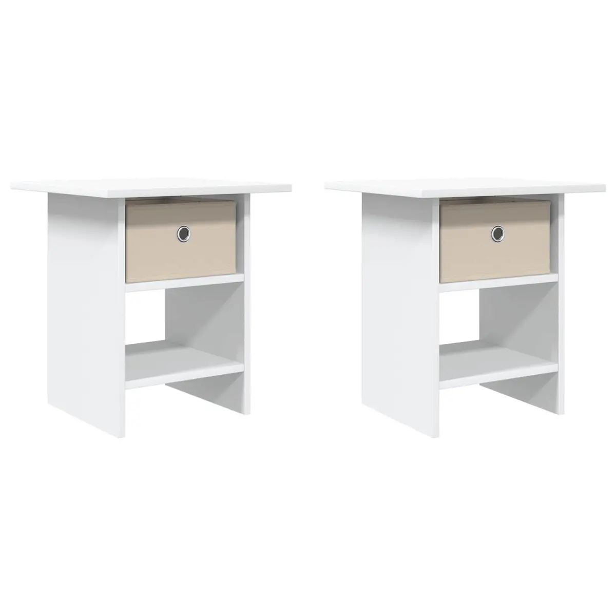 Bedside Table 2 pcs White Modern Bedroom Nightstand Storage Drawer Shelf Compact