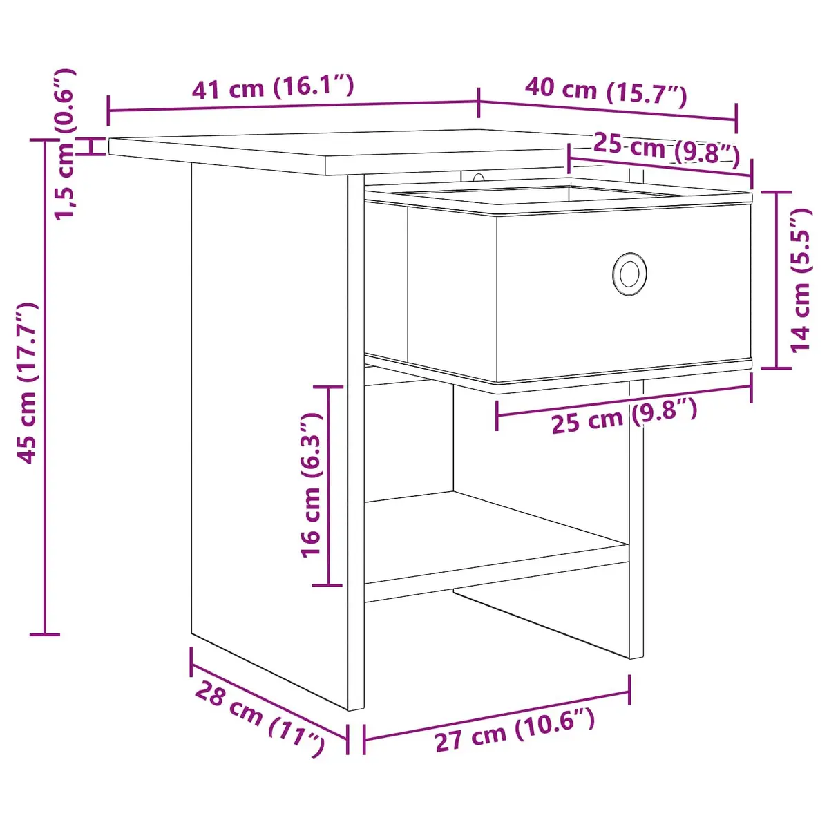 Bedside Table 2 pcs White Modern Bedroom Nightstand Storage Drawer Shelf Compact