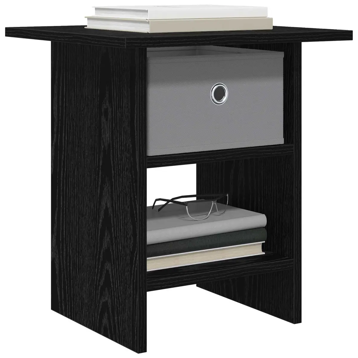 Bedside Table 2 pcs Black Modern Design Compact Bedroom Storage Nightstand