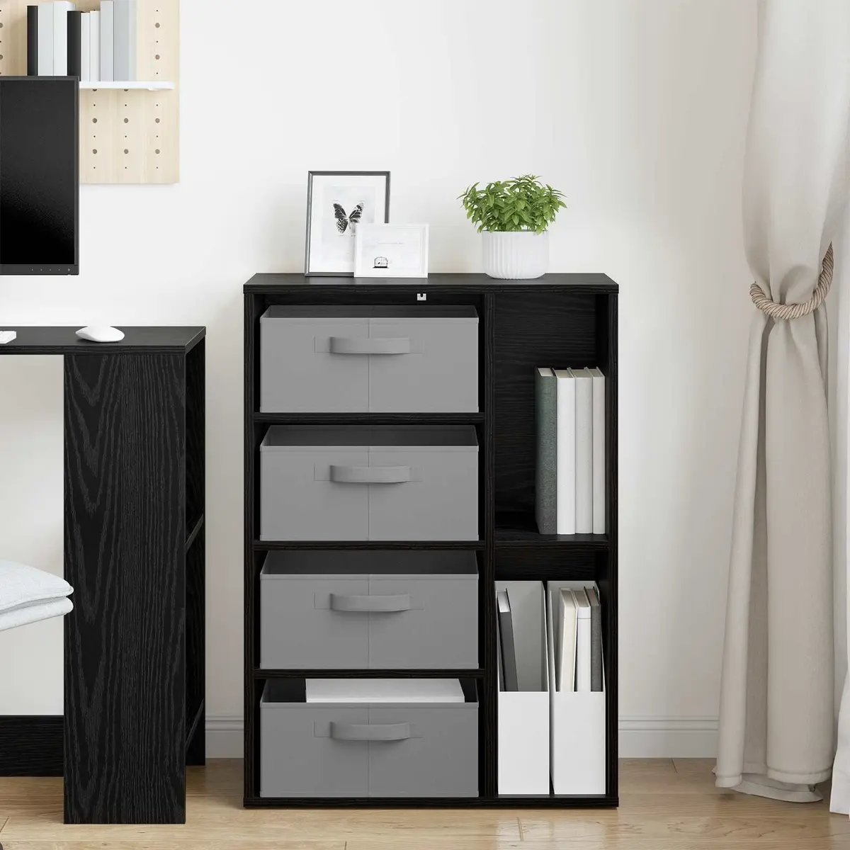 Modern Sideboard Storage Cabinet Black Oak Living Room Dining Furniture Shelving