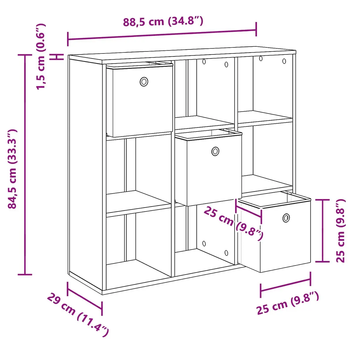 Sideboard Black Oak Storage Cabinet Living Room Furniture 88.5 x 29 cm
