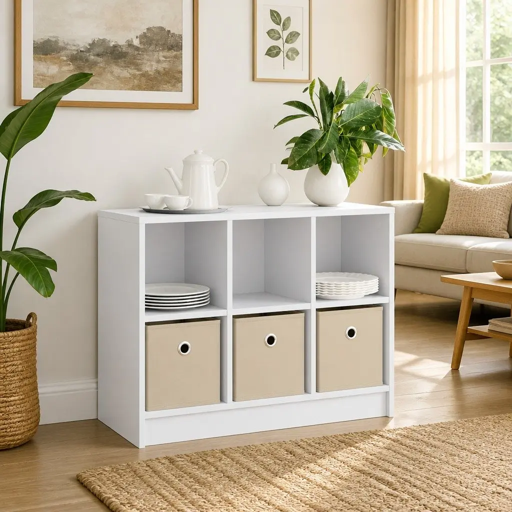Sideboard Storage Cabinet Freestanding Engineered Wood Living Room White 73.5 x 22.5 x 53.5 cm