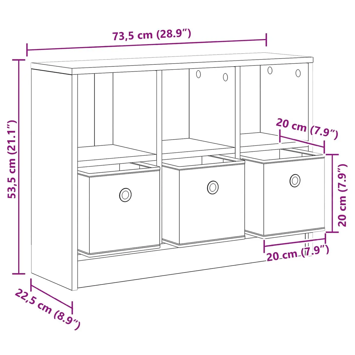 Sideboard Storage Cabinet Freestanding Engineered Wood Living Room White 73.5 x 22.5 x 53.5 cm