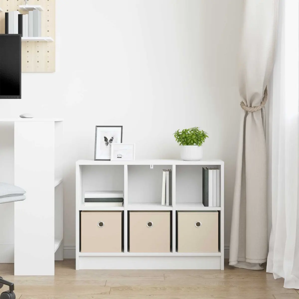 Sideboard Storage Cabinet Freestanding Engineered Wood Living Room White 73.5 x 22.5 x 53.5 cm