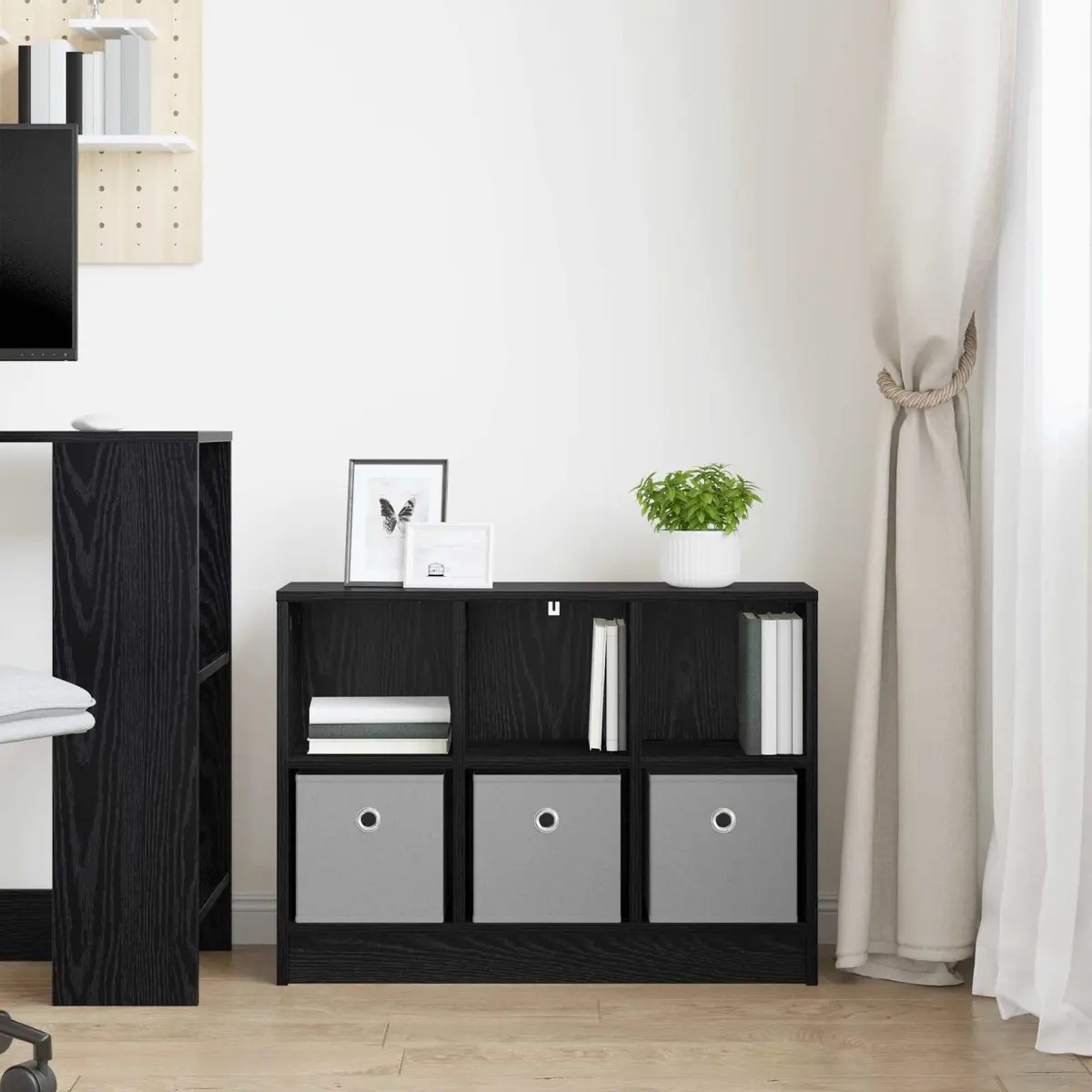Black Sideboard with Drawer Modern Storage Cabinet Engineered Wood Living Room
