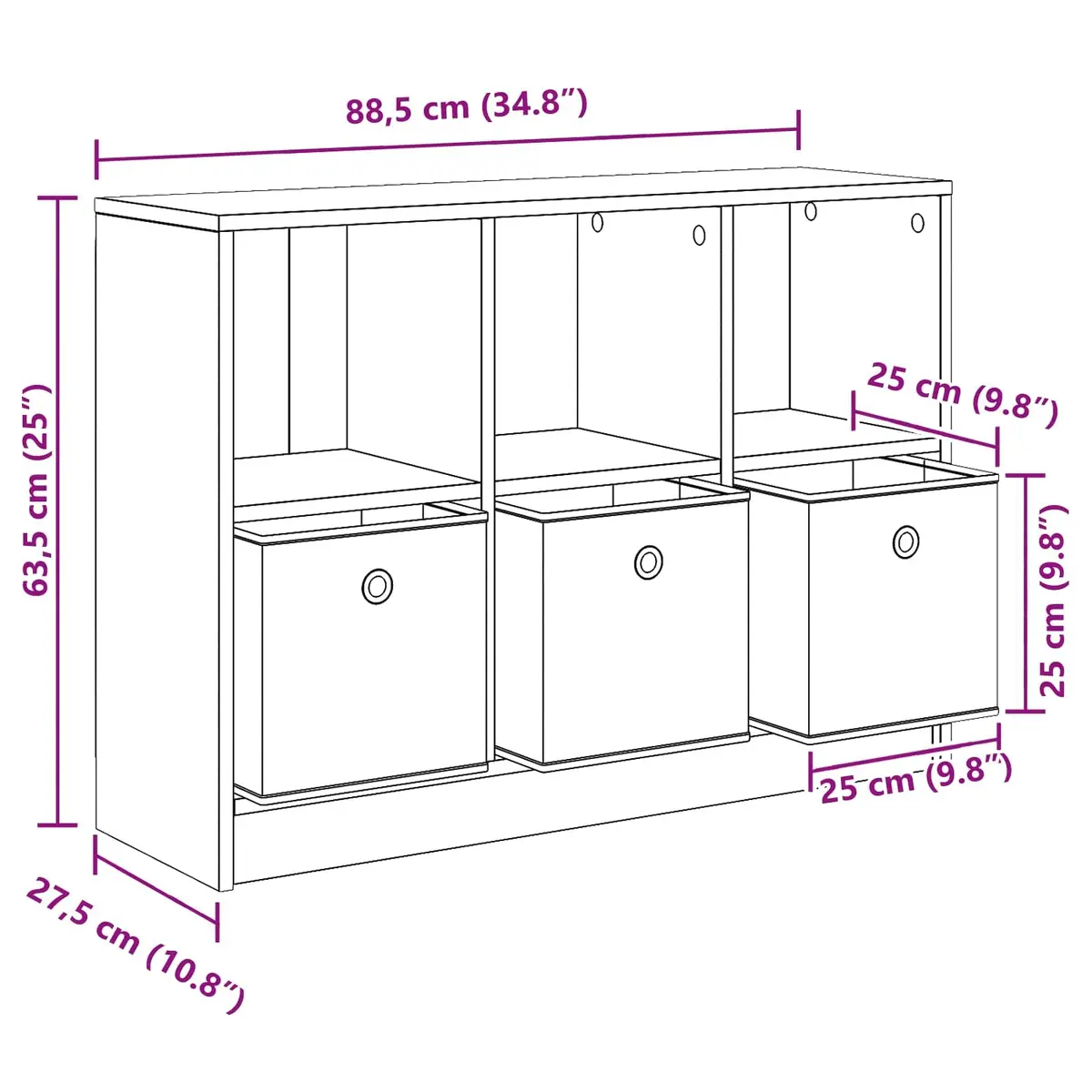 Sideboard Storage Cabinet Modern Black 88.5 x 27.5 x 63.5 cm