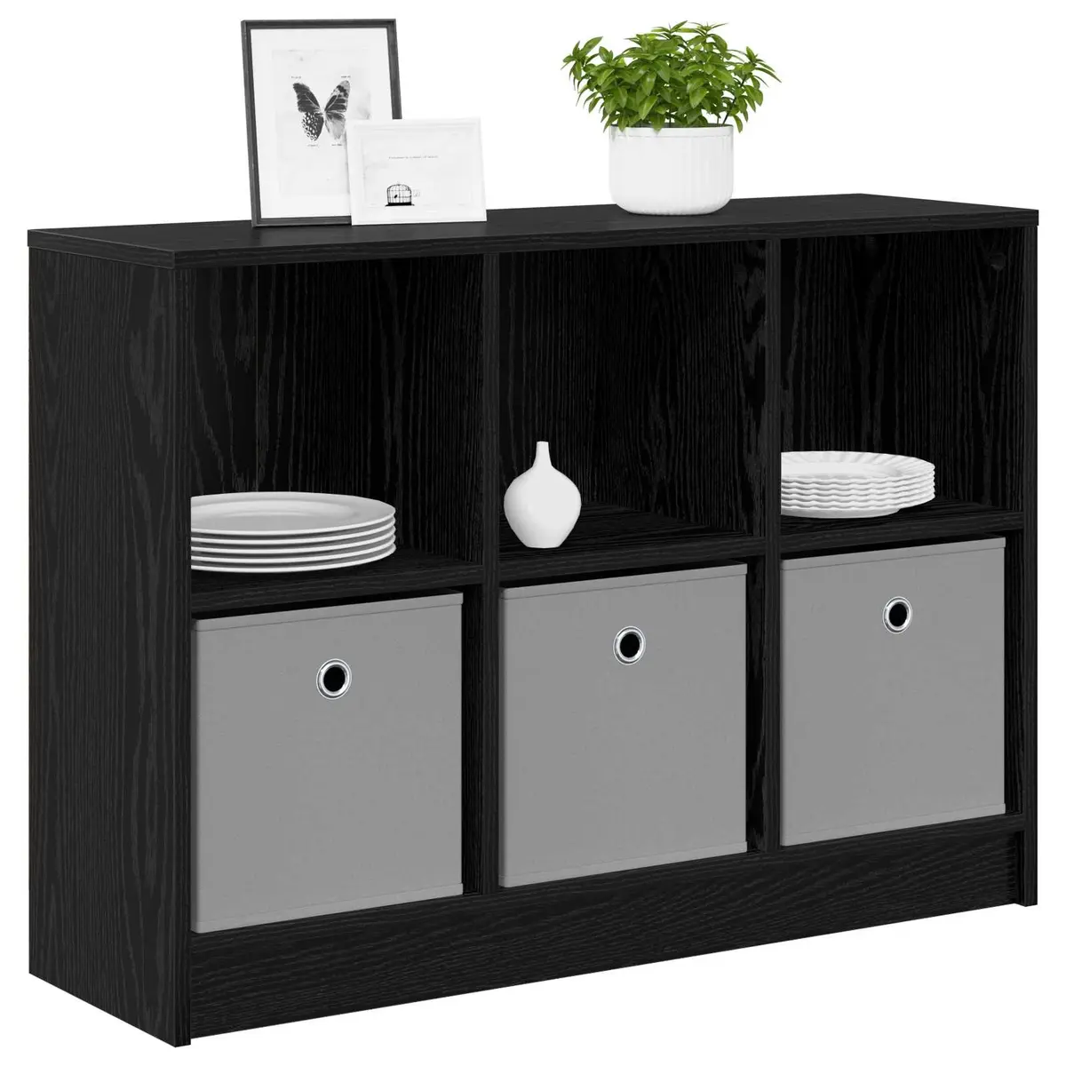 Sideboard Storage Cabinet Modern Black 88.5 x 27.5 x 63.5 cm