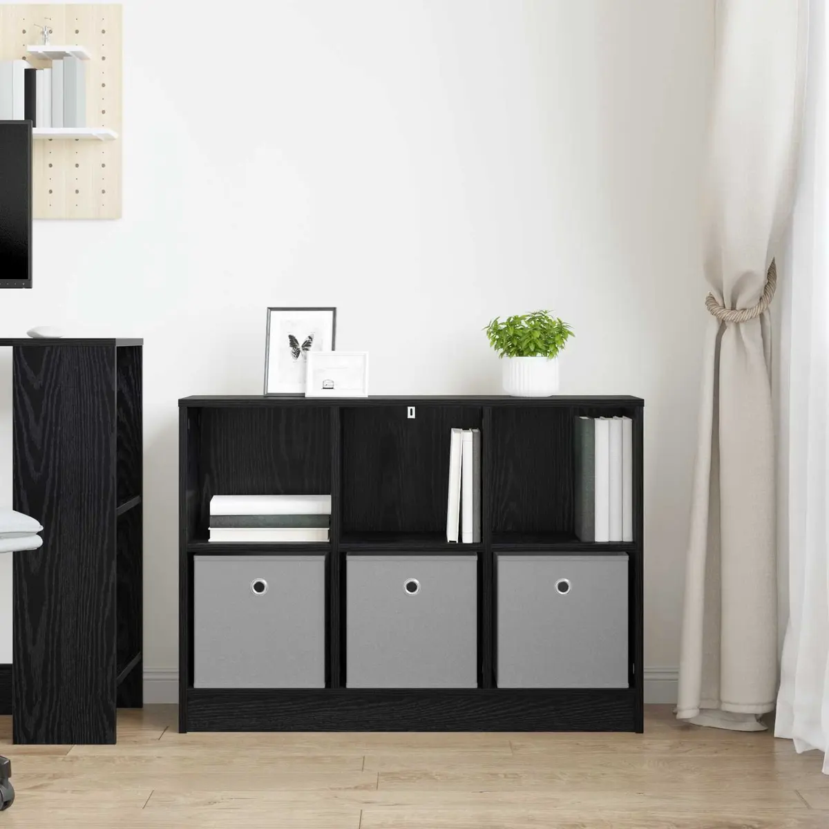 Sideboard Storage Cabinet Modern Black 88.5 x 27.5 x 63.5 cm