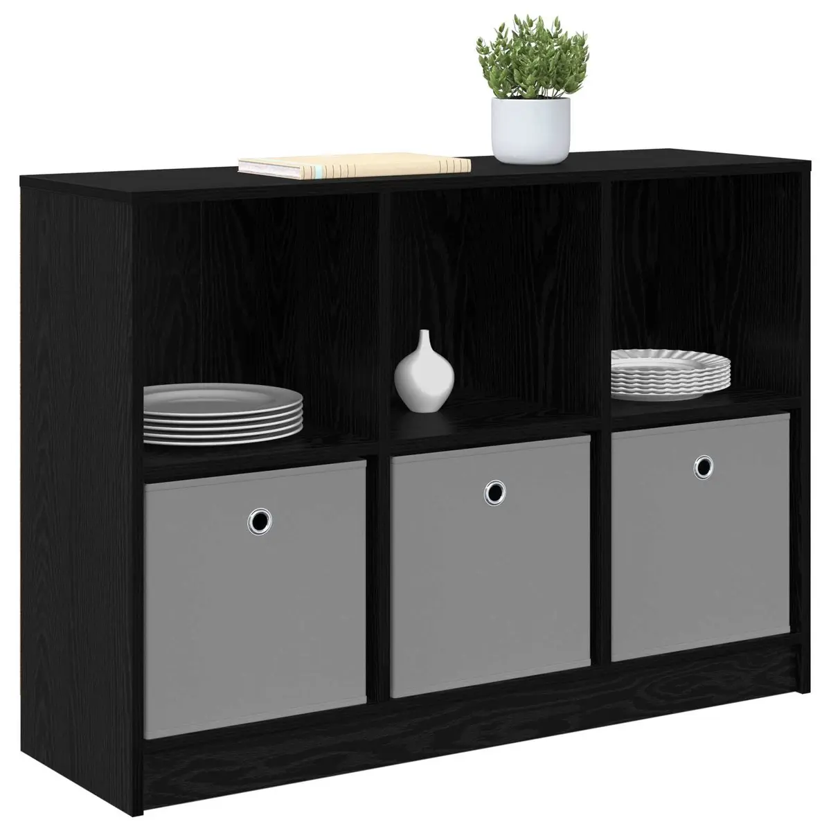 Sideboard Storage Cabinet Black Oak Modern Living Room Furniture 102 x 32 x 73.5 cm