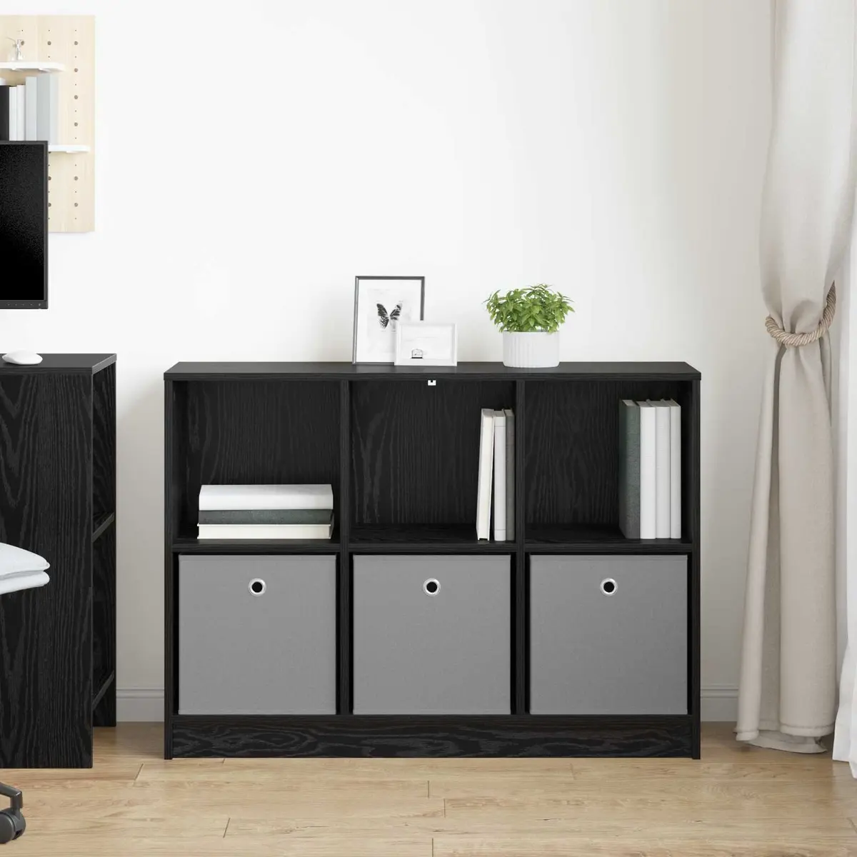 Sideboard Storage Cabinet Black Oak Modern Living Room Furniture 102 x 32 x 73.5 cm