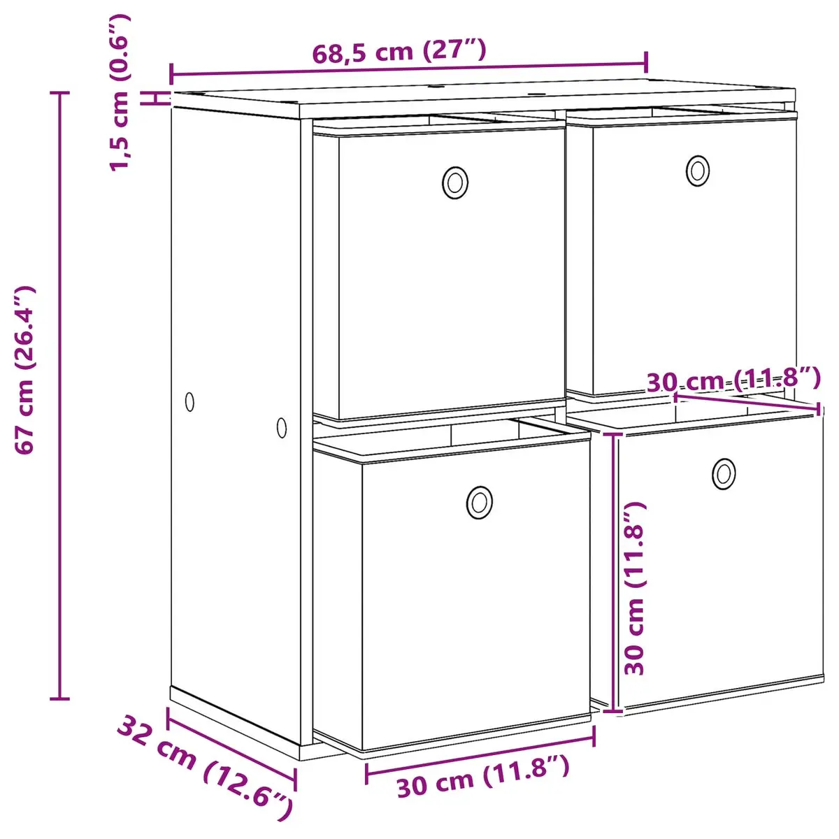 Sideboard Modern Storage Cabinet 68.5cm White