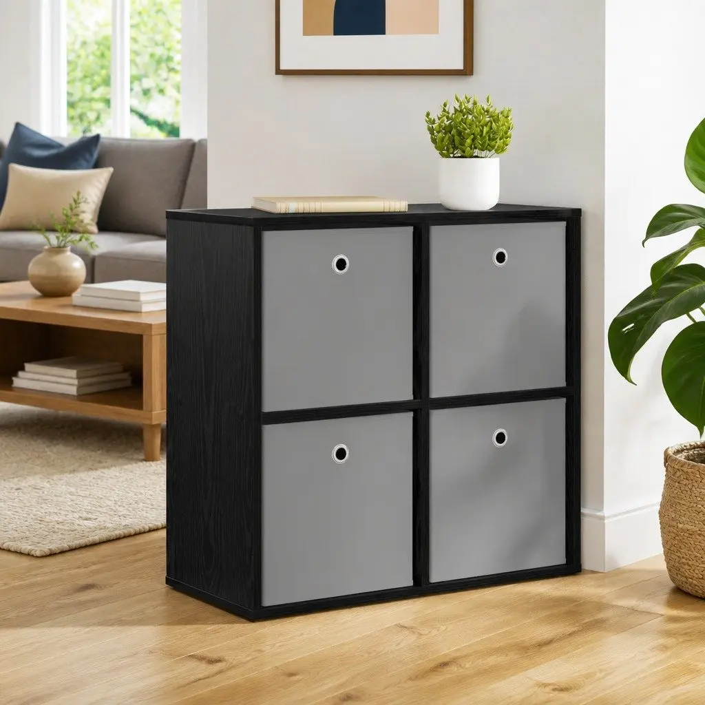 Sideboard Black Storage Cabinet Modern Living Room 68.5 x 32 x 67 cm