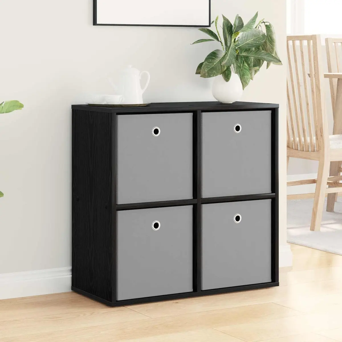 Sideboard Black Storage Cabinet Modern Living Room 68.5 x 32 x 67 cm