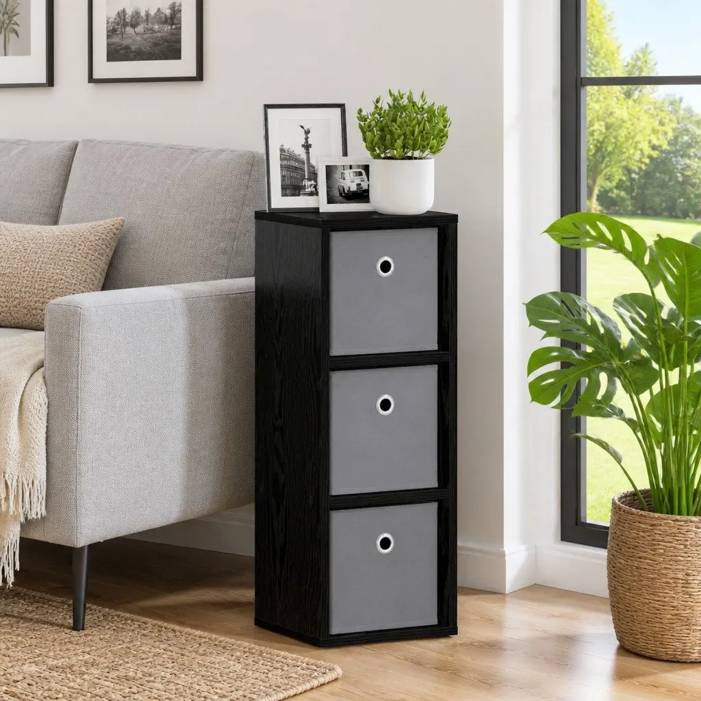 Sideboard Black Oak Modern Storage Cabinet Living Room Furniture 25.5 x 22 x 69.5 cm