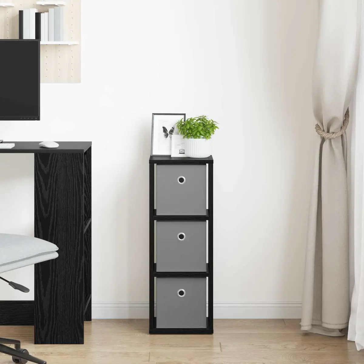 Sideboard Black Oak Modern Storage Cabinet Living Room Furniture 25.5 x 22 x 69.5 cm