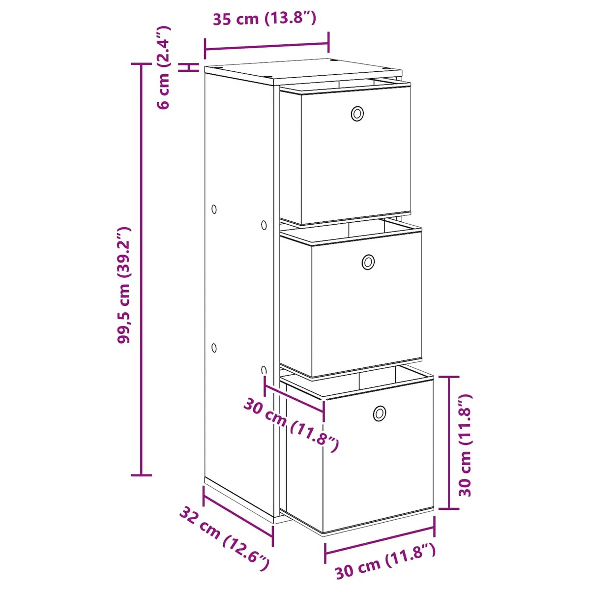 Sideboard Modern Storage Cabinet 35 x 32 x 99.5 cm White