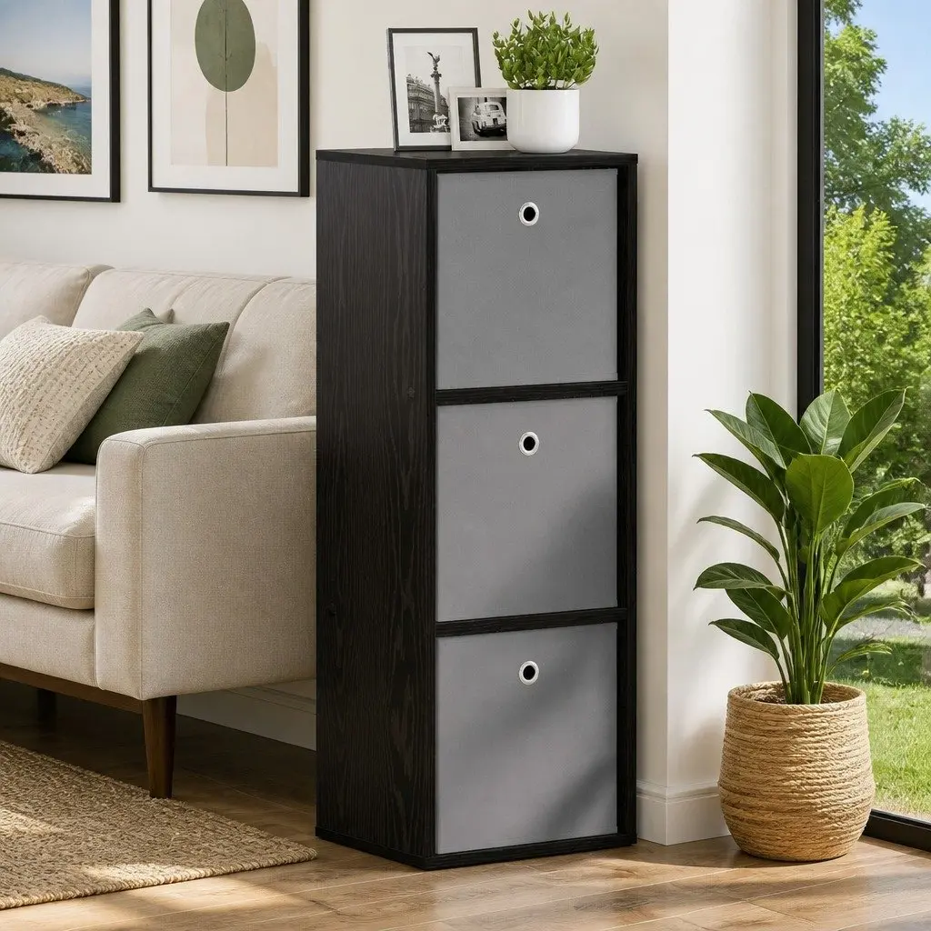 Sideboard Black Oak Storage Cabinet Modern Living Room Furniture 35 x 32 x 99.5 cm