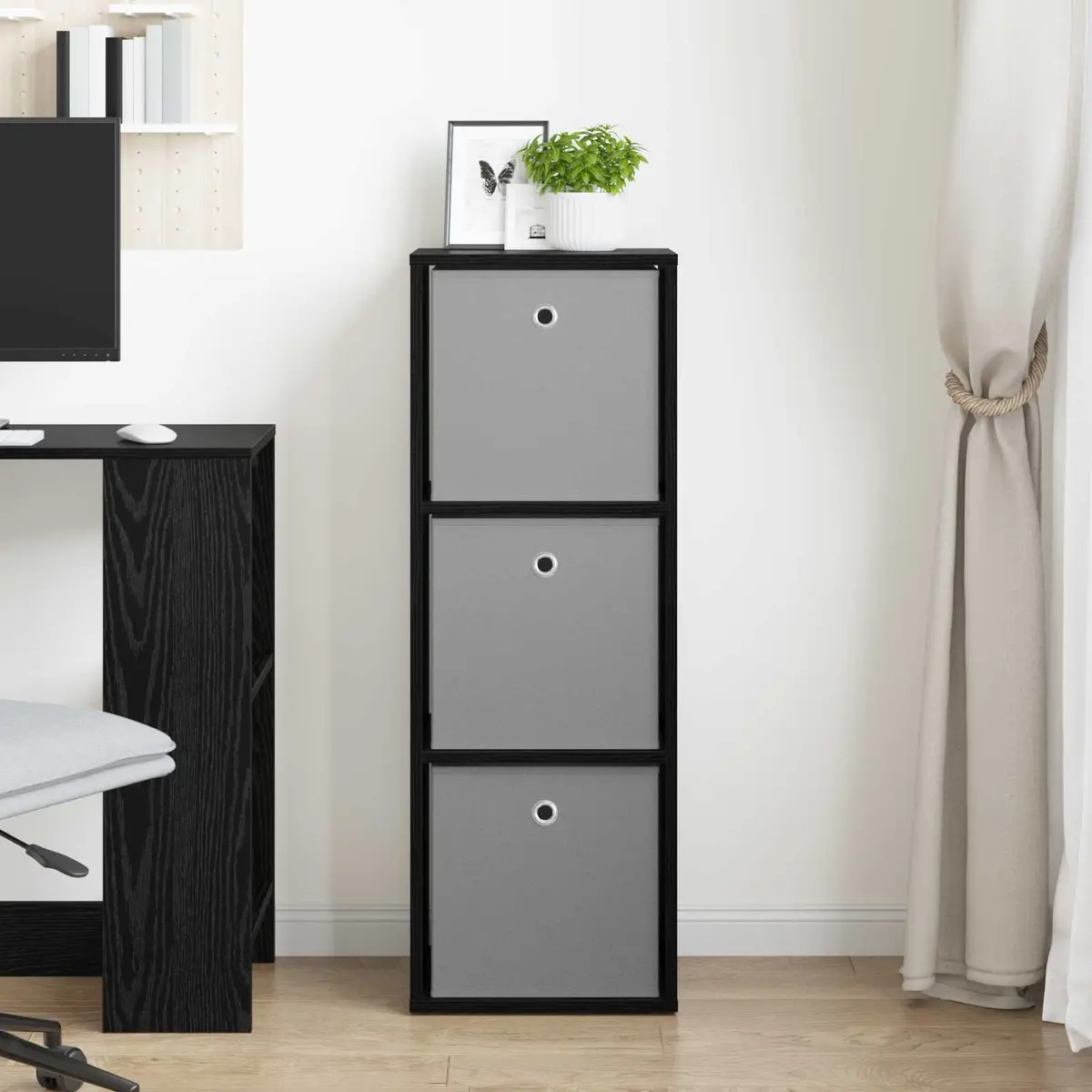Sideboard Black Oak Storage Cabinet Modern Living Room Furniture 35 x 32 x 99.5 cm