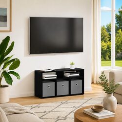 Practical Black Oak Lowboard TV Unit with Storage