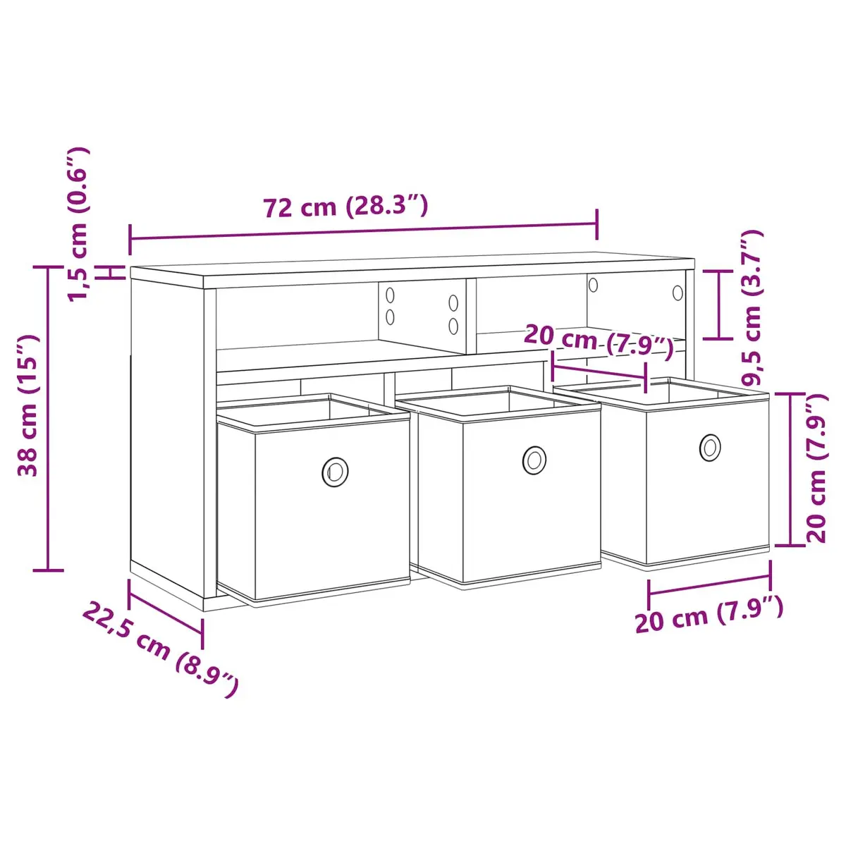 Black Oak Lowboard TV Unit with Storage