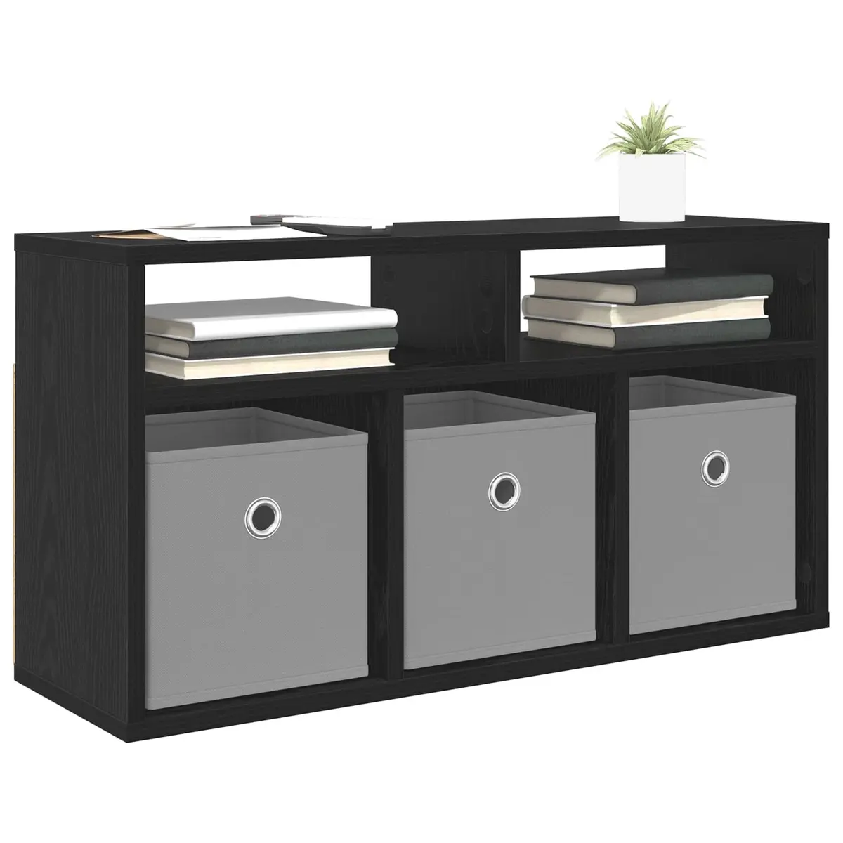 Black Oak Lowboard TV Unit with Storage