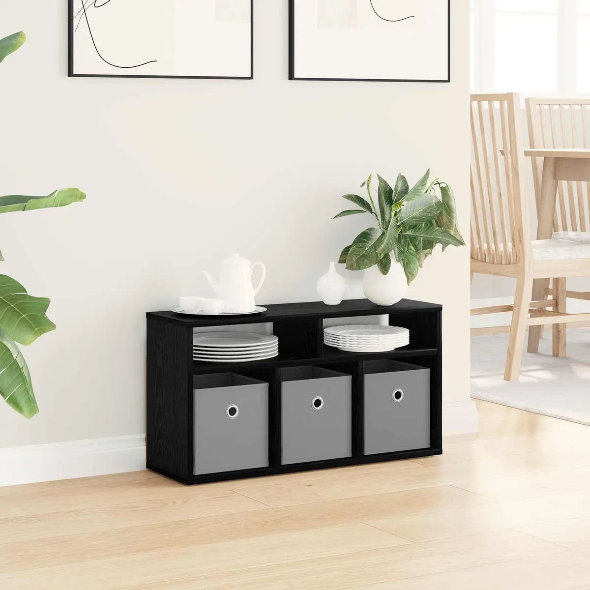 Black Oak Lowboard TV Unit with Storage
