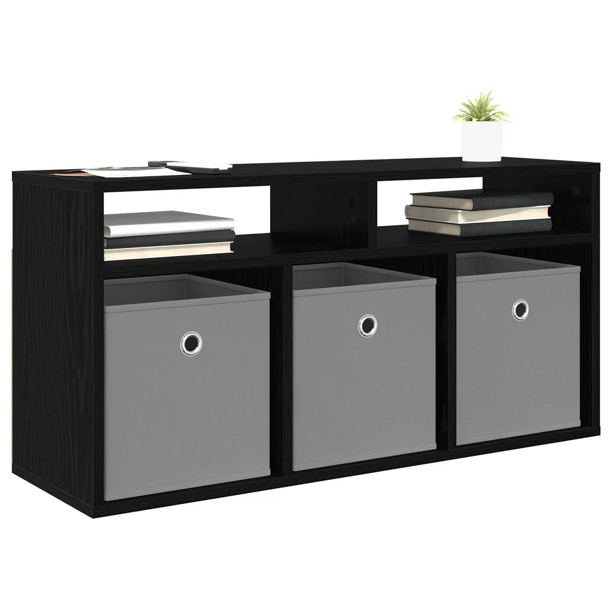 Lowboard TV Unit Storage Cabinet 87cm Black Oak Modern Living Room