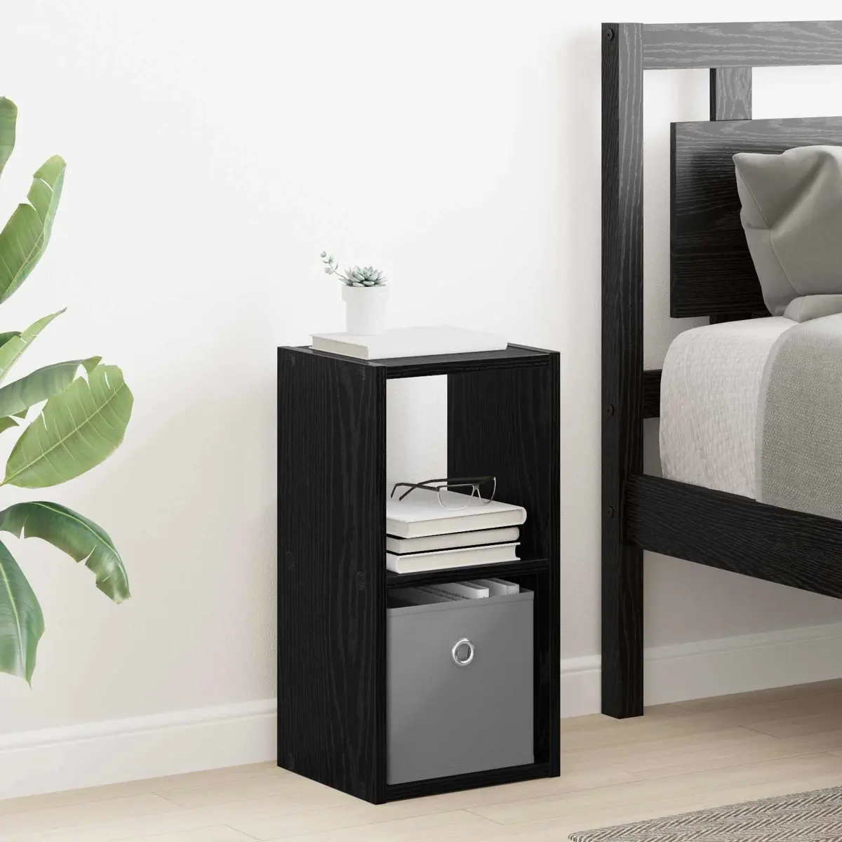 Black Bedside Table with Storage Drawer